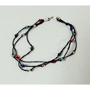 Black Multicolored Beaded 3-String Anklet Ankle Bracelet Jewelry 🖤❤️💜 #summer